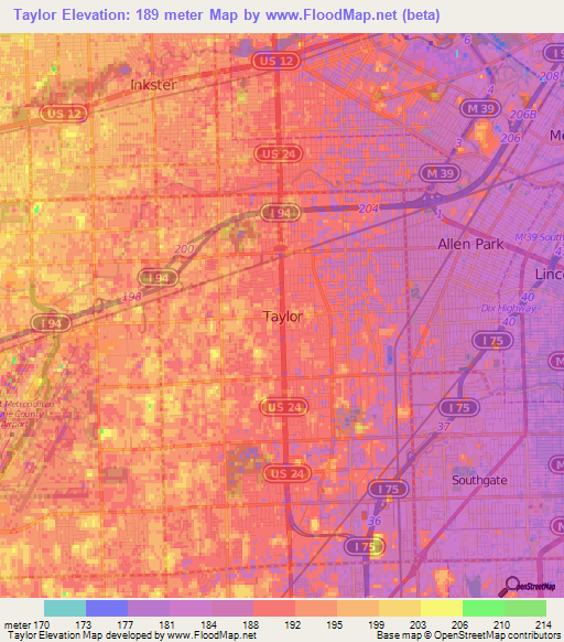 Taylor,US Elevation Map