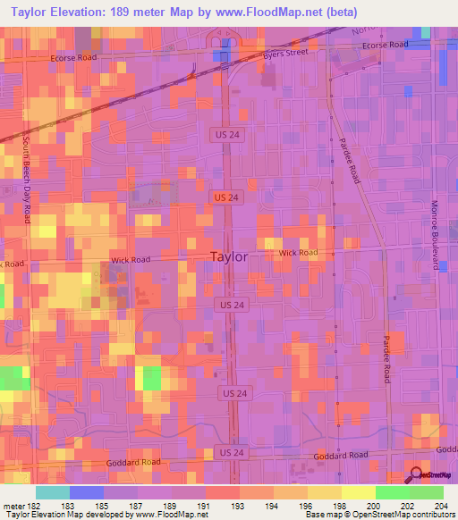 Taylor,US Elevation Map