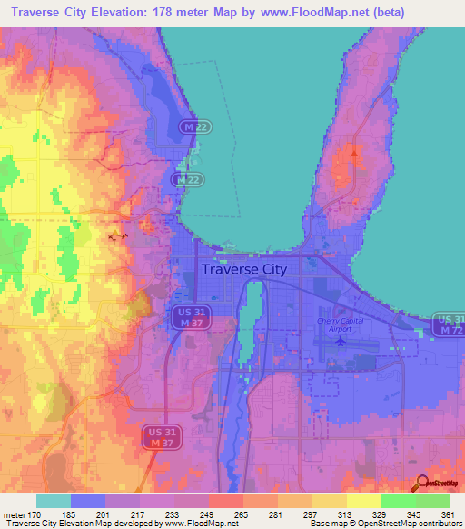 Traverse City,US Elevation Map