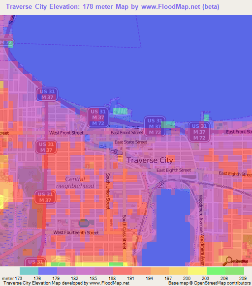 Traverse City,US Elevation Map