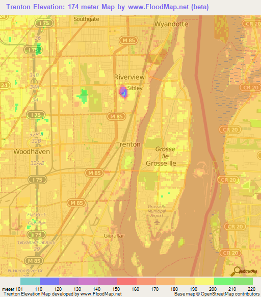 Trenton,US Elevation Map