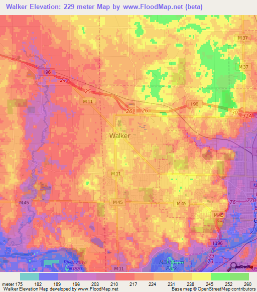 Walker,US Elevation Map