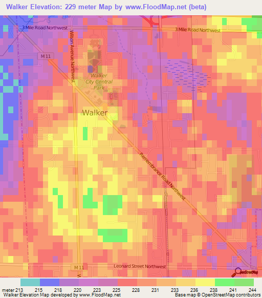 Walker,US Elevation Map