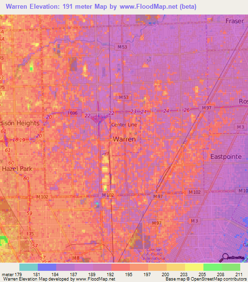 Warren,US Elevation Map