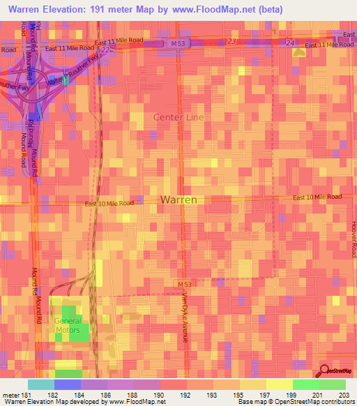 Warren,US Elevation Map