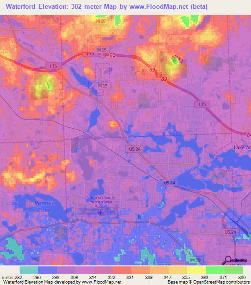 Waterford,US Elevation Map