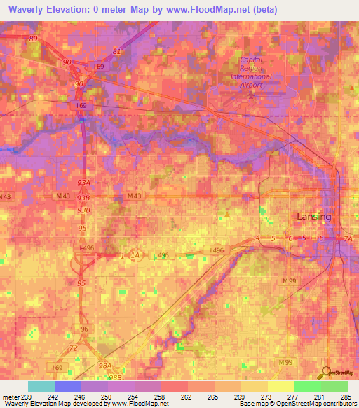 Waverly,US Elevation Map