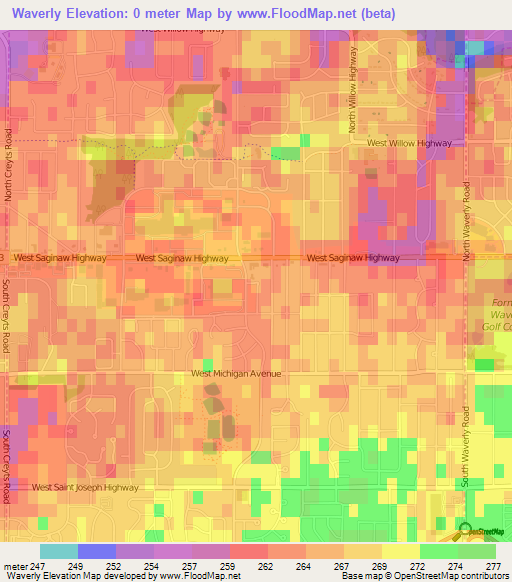 Waverly,US Elevation Map