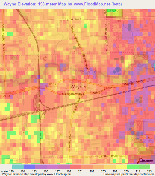 Wayne,US Elevation Map