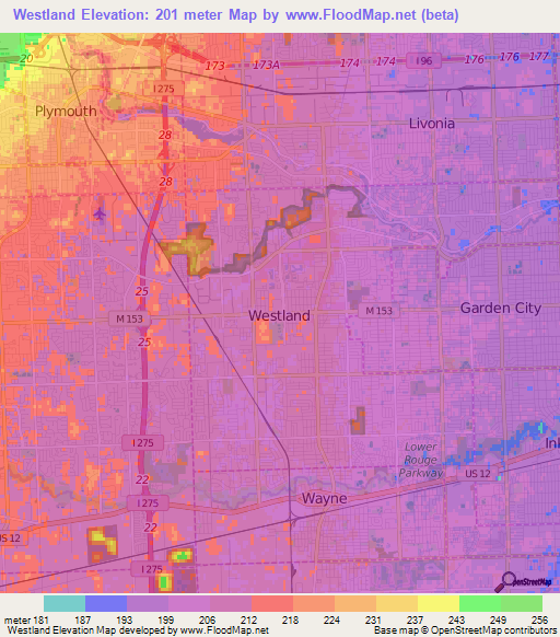 Westland,US Elevation Map