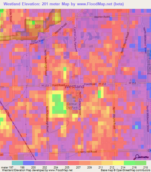 Westland,US Elevation Map