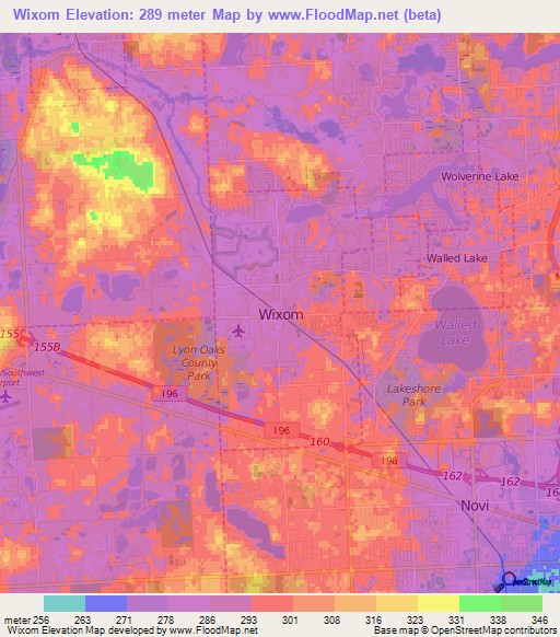 Wixom,US Elevation Map