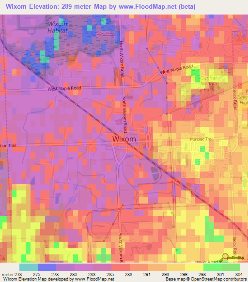 Wixom,US Elevation Map