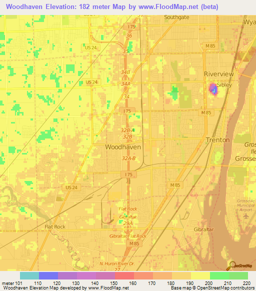 Woodhaven,US Elevation Map