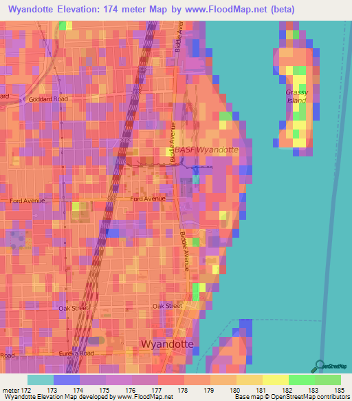 Wyandotte,US Elevation Map