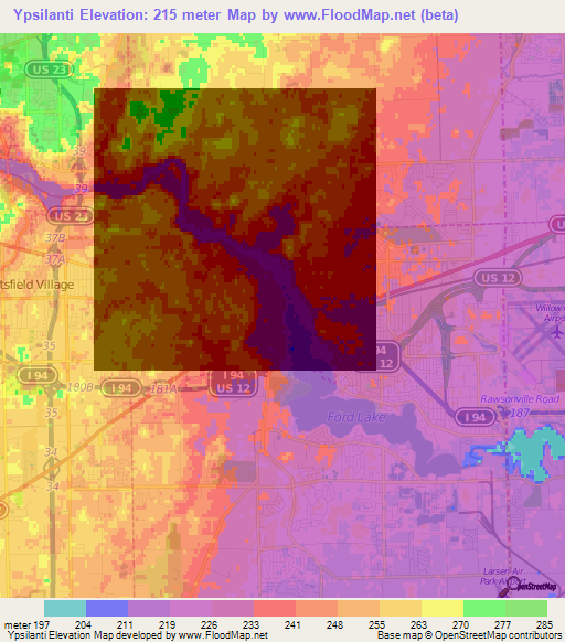 Ypsilanti,US Elevation Map