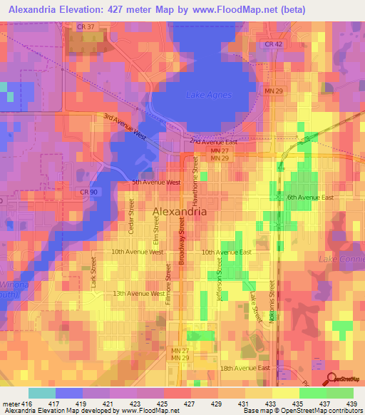 Alexandria,US Elevation Map