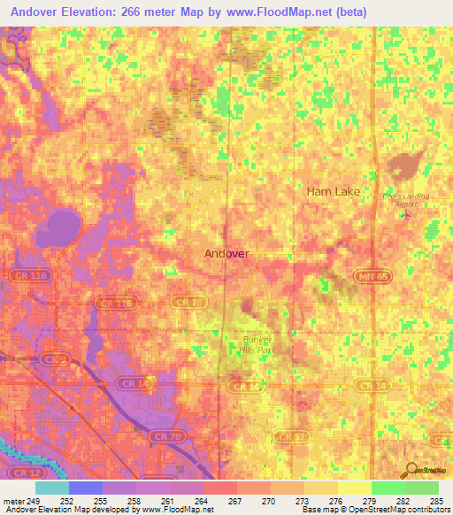 Andover,US Elevation Map