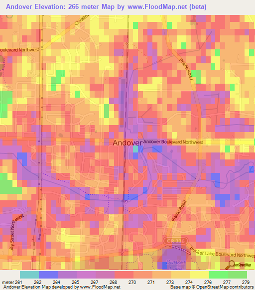 Andover,US Elevation Map