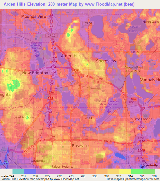 Arden Hills,US Elevation Map