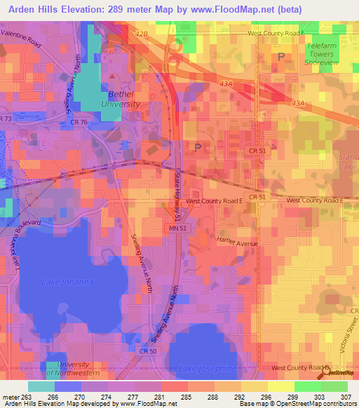 Arden Hills,US Elevation Map