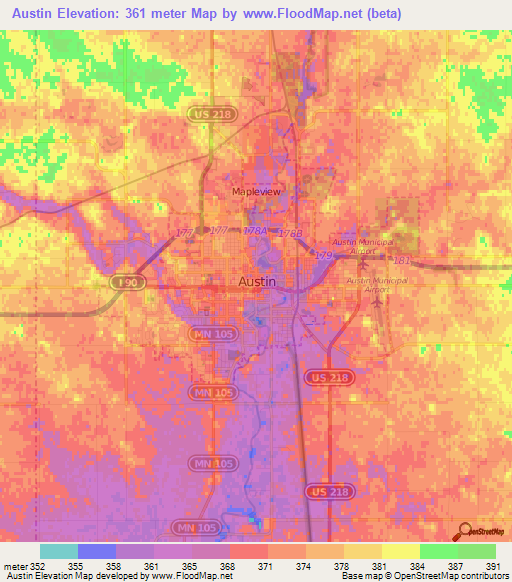 Austin,US Elevation Map