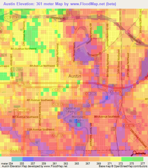 Austin,US Elevation Map