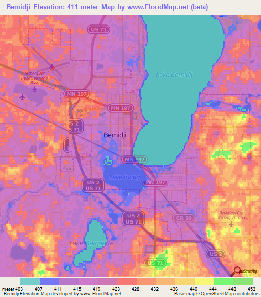 Bemidji,US Elevation Map