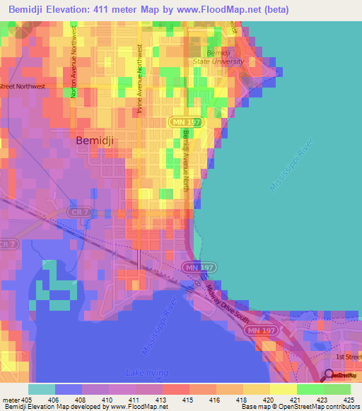 Bemidji,US Elevation Map