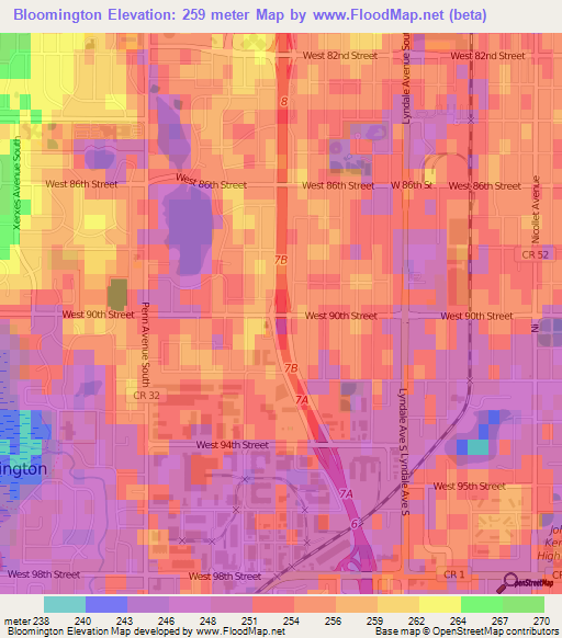 Bloomington,US Elevation Map