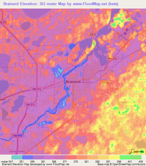 Brainerd,US Elevation Map