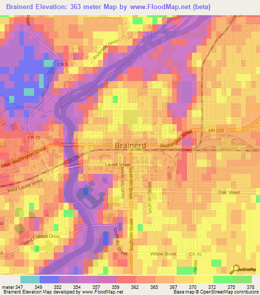 Brainerd,US Elevation Map