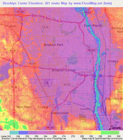 Brooklyn Center,US Elevation Map