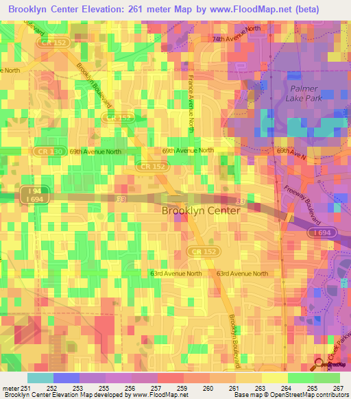 Brooklyn Center,US Elevation Map