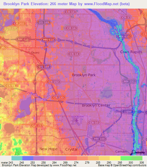 Brooklyn Park,US Elevation Map
