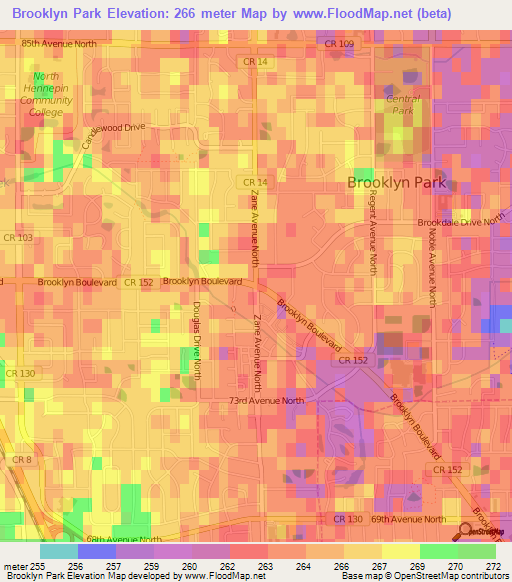 Brooklyn Park,US Elevation Map