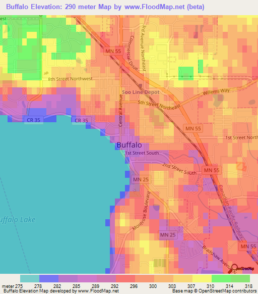 Buffalo,US Elevation Map