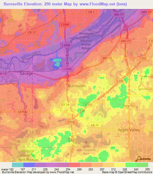 Burnsville,US Elevation Map