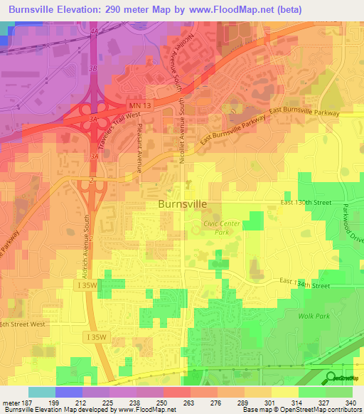 Burnsville,US Elevation Map