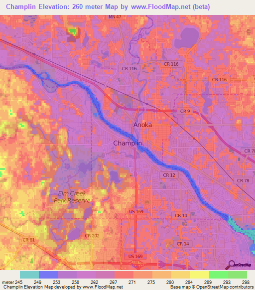 Champlin,US Elevation Map