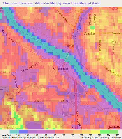 Champlin,US Elevation Map