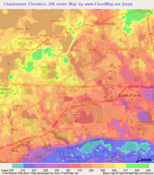 Chanhassen,US Elevation Map