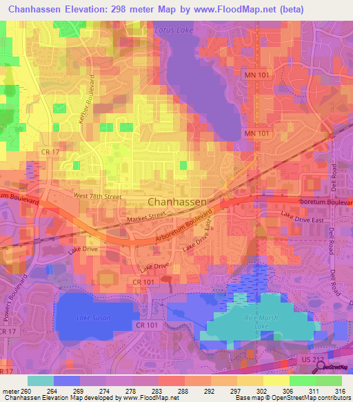 Chanhassen,US Elevation Map