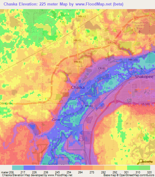 Chaska,US Elevation Map