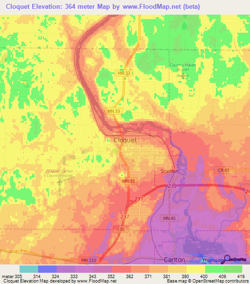 Cloquet,US Elevation Map