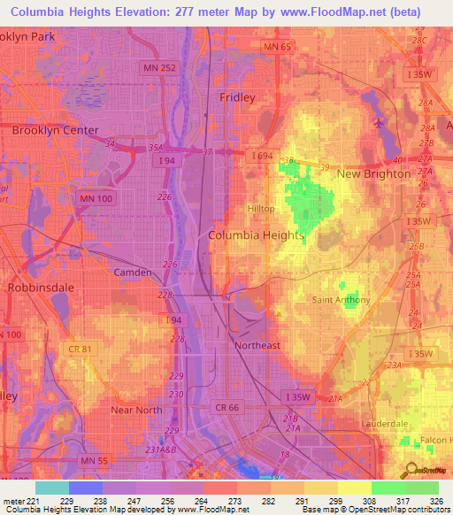 Columbia Heights,US Elevation Map