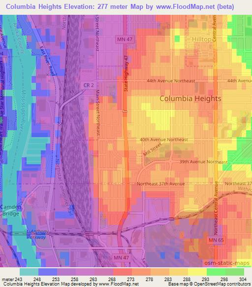 Columbia Heights,US Elevation Map