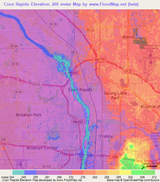 Coon Rapids,US Elevation Map