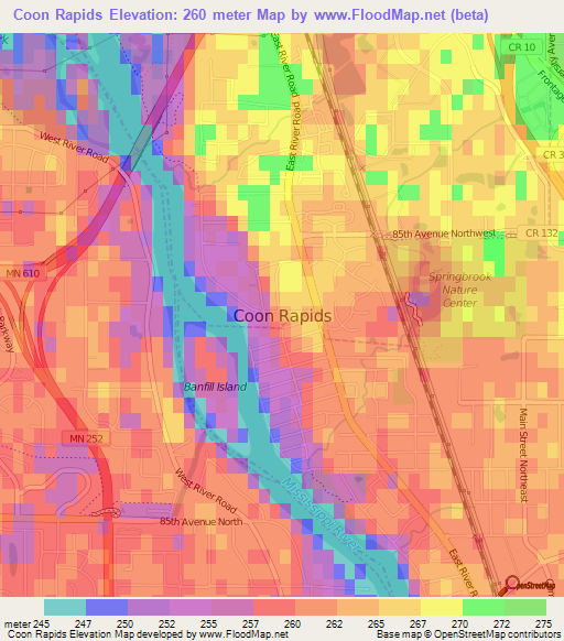 Coon Rapids,US Elevation Map