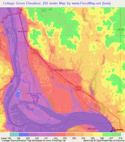 Cottage Grove,US Elevation Map